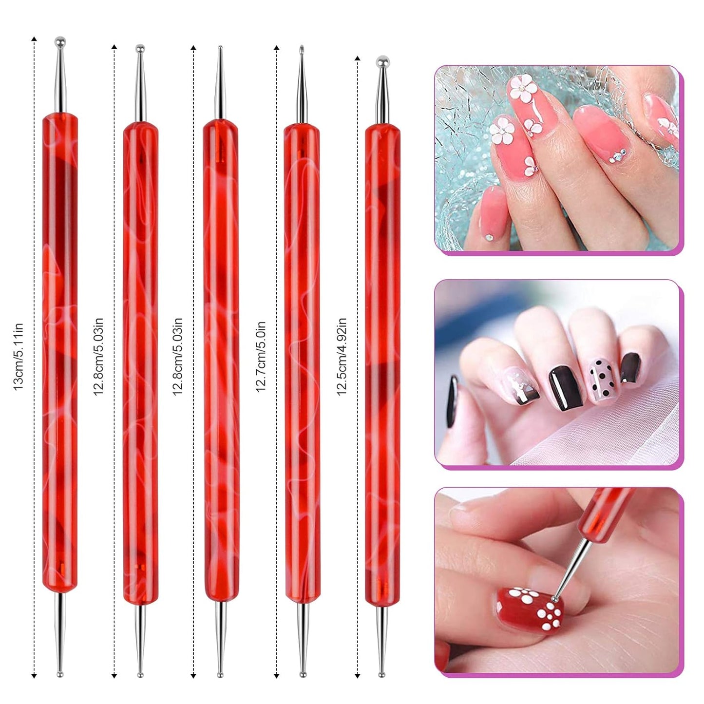 TOROKOM 19Pcs Nail Art Brush Set - Acrylic & Gel Application Kit with Dust Brush for Home Salon - Beginner Friendly (Red)