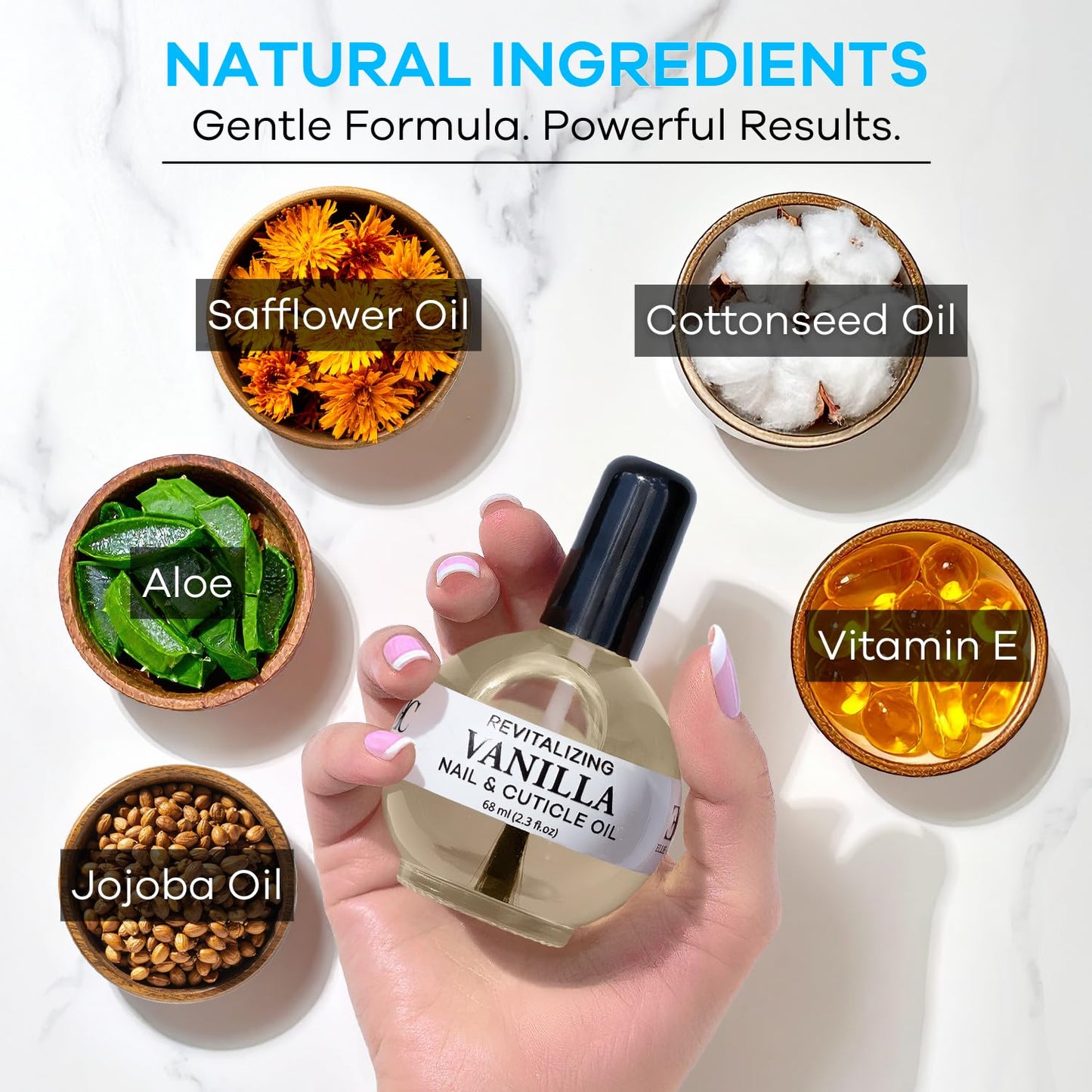 Ellie Chase Moisturizing Cuticle & Nail Care Oil 2.3 Fl Oz - Vanilla Scented – Infused with Jojoba Oil, Aloe, Vitamin E – Nail & Cuticle Hydration, Repair, Moisturizer, Strengthener, Growth