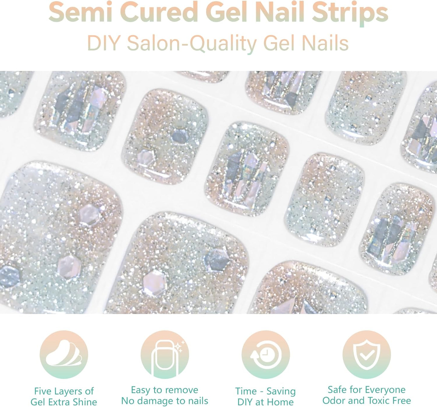 Semi Cured Gel Toe Nail Strips-Long-Lasting Waterproof Pedicure Decals for Women, at-Home Salon Nails for Natural Nails Works with Any UV/LED Lamps(Laser Focus.Pedicure)