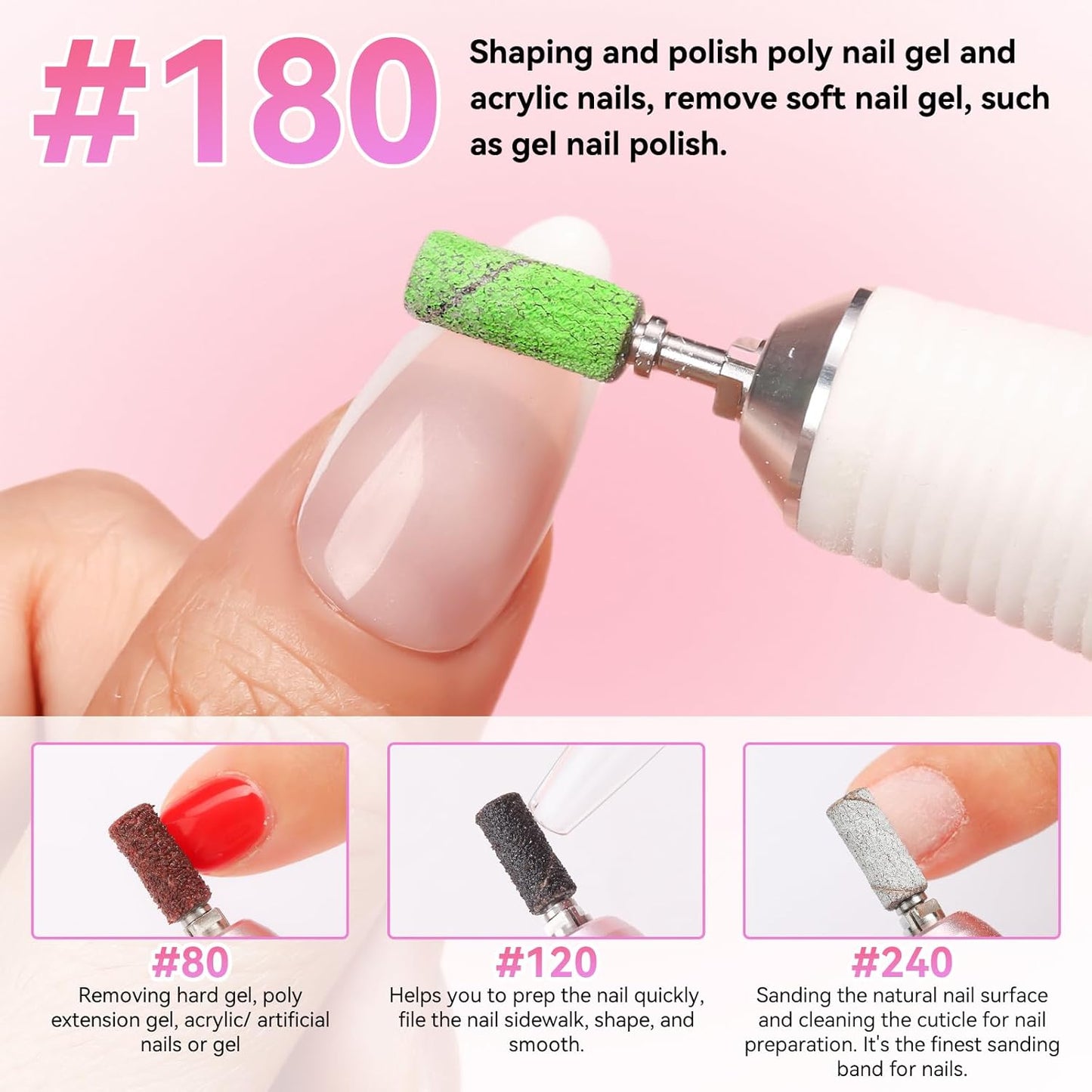 Makartt Sanding Bands for Nail Drill:100 Pcs Small Nail Sanding Files With 2025 Upgrade Design 3.1mm Mandrel Bits,180 Medium Grits (Green, #180)