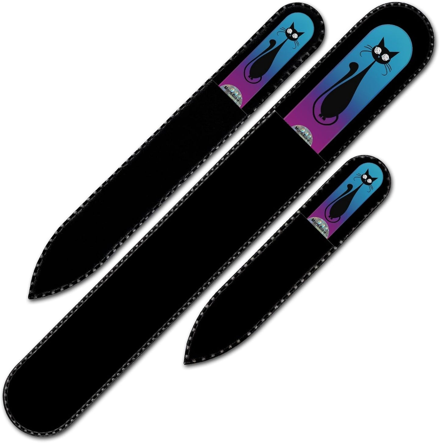 Mont Bleu Set of 3 Cats Crystal Nail Files Hand Decorated with Crystals - Handmade - Czech Tempered Glass