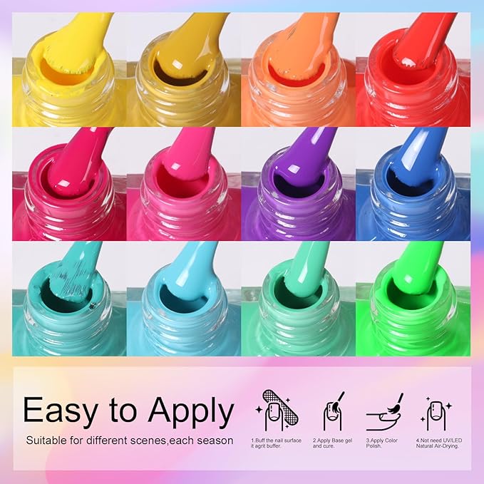 DouborQ 12 Color Nail Polish Set Neno Air Dry 12 Bright Colors 0.35oz Regular Nail Polish Kit Spring Summer Gift Set for Women