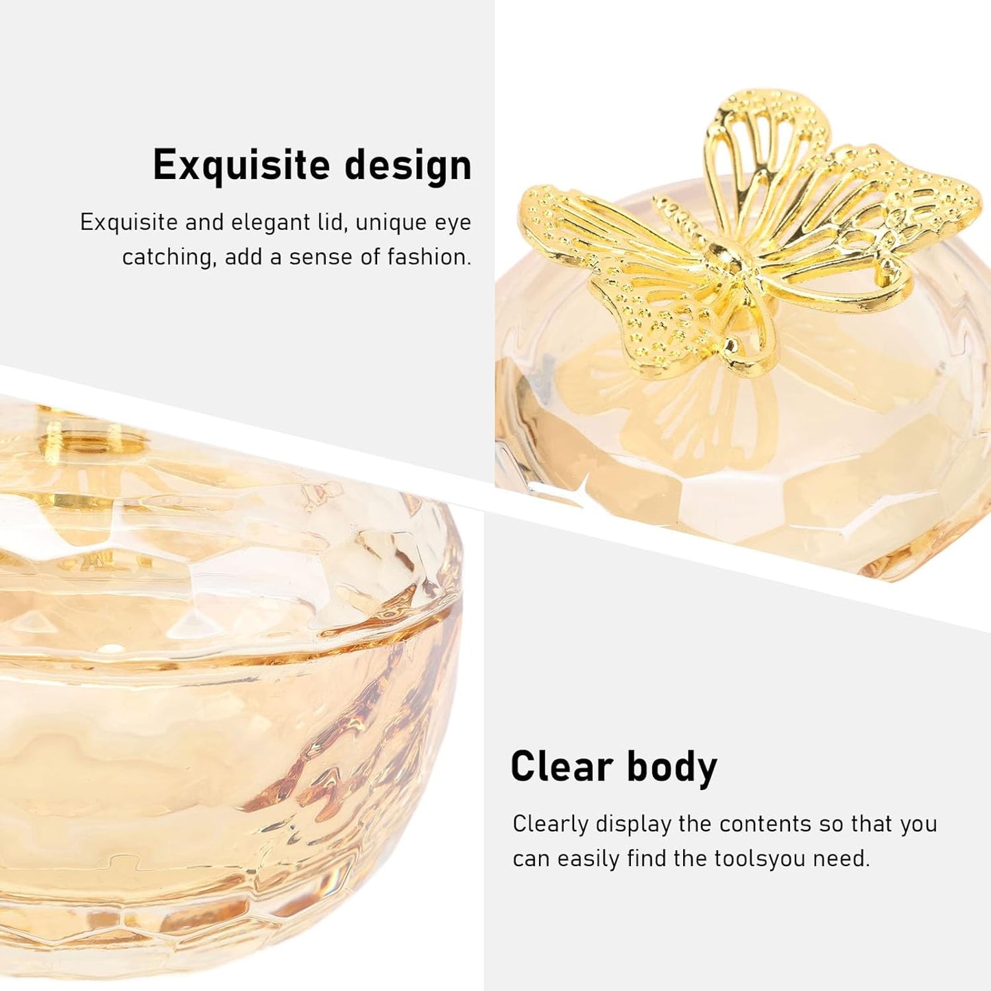 Nails Tips Art Dappen Dish with Lid, Transparent Glass Nail Art Cup for Liquid Jewelry Display