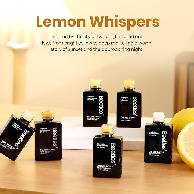 Beetles Yellow Gel Nail Polish Set – Lemon Whisper Fall Gel Polish Kit Mustard Gold Amber Butterscotch Pastel Yellow UV LED Soak Off Nail for Autumn Manicure