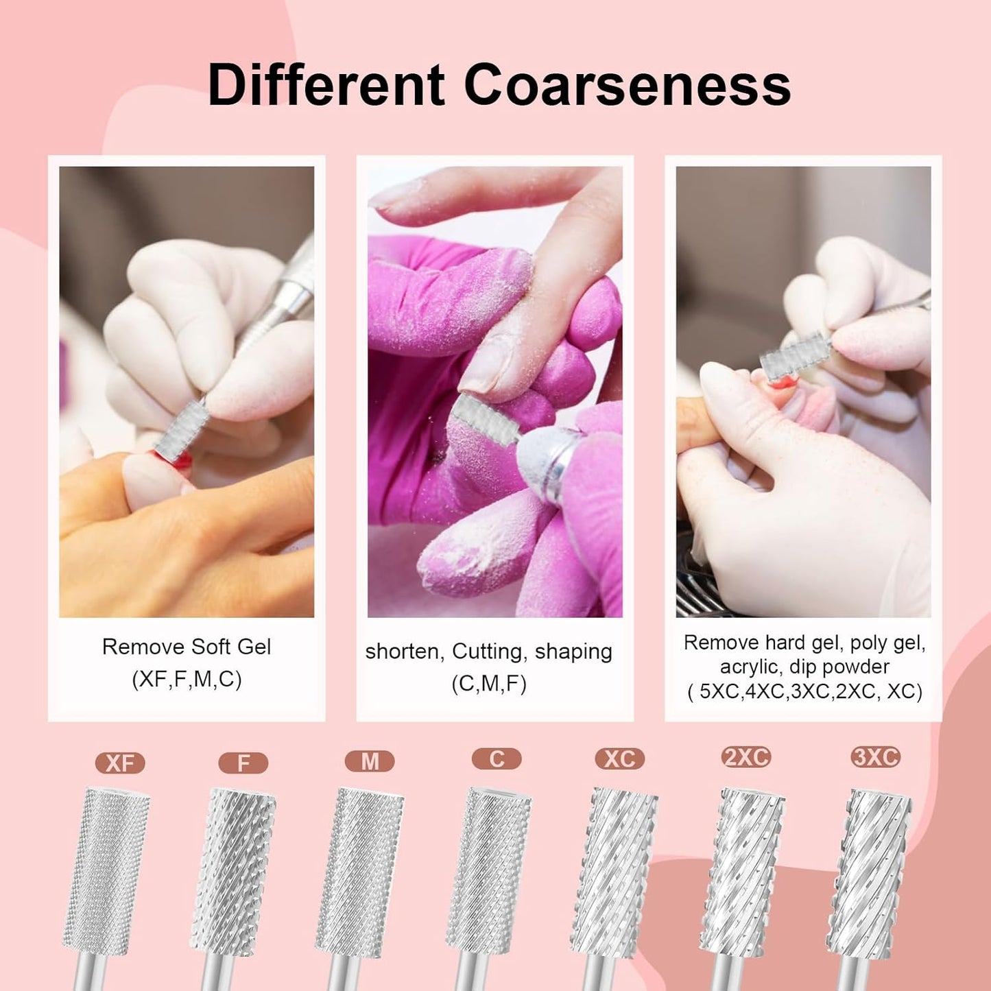 3/32" 5.35MM Small Barrel Flat Top Bit Tungsten Carbide Nail Drill Bit Safety Bit for Gel & Acrylic Removal, 2-Way Rotating Efile Tip, Salon Electric File Accessory (3XC Grit, Silver)
