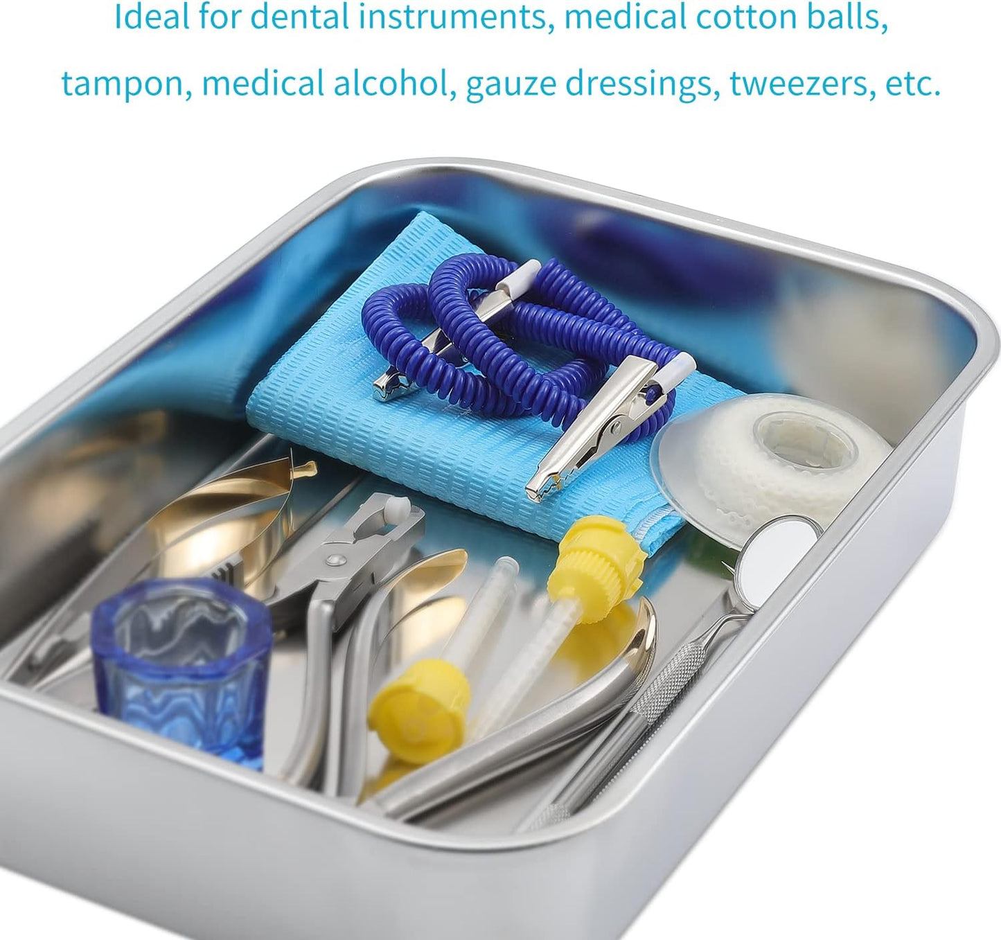 Medical Surgical Trays Stainless Steel Dental Instruments Tray Organizer Holder Sterilization Plate Trays Boxs with Lid & Handle Grip Large