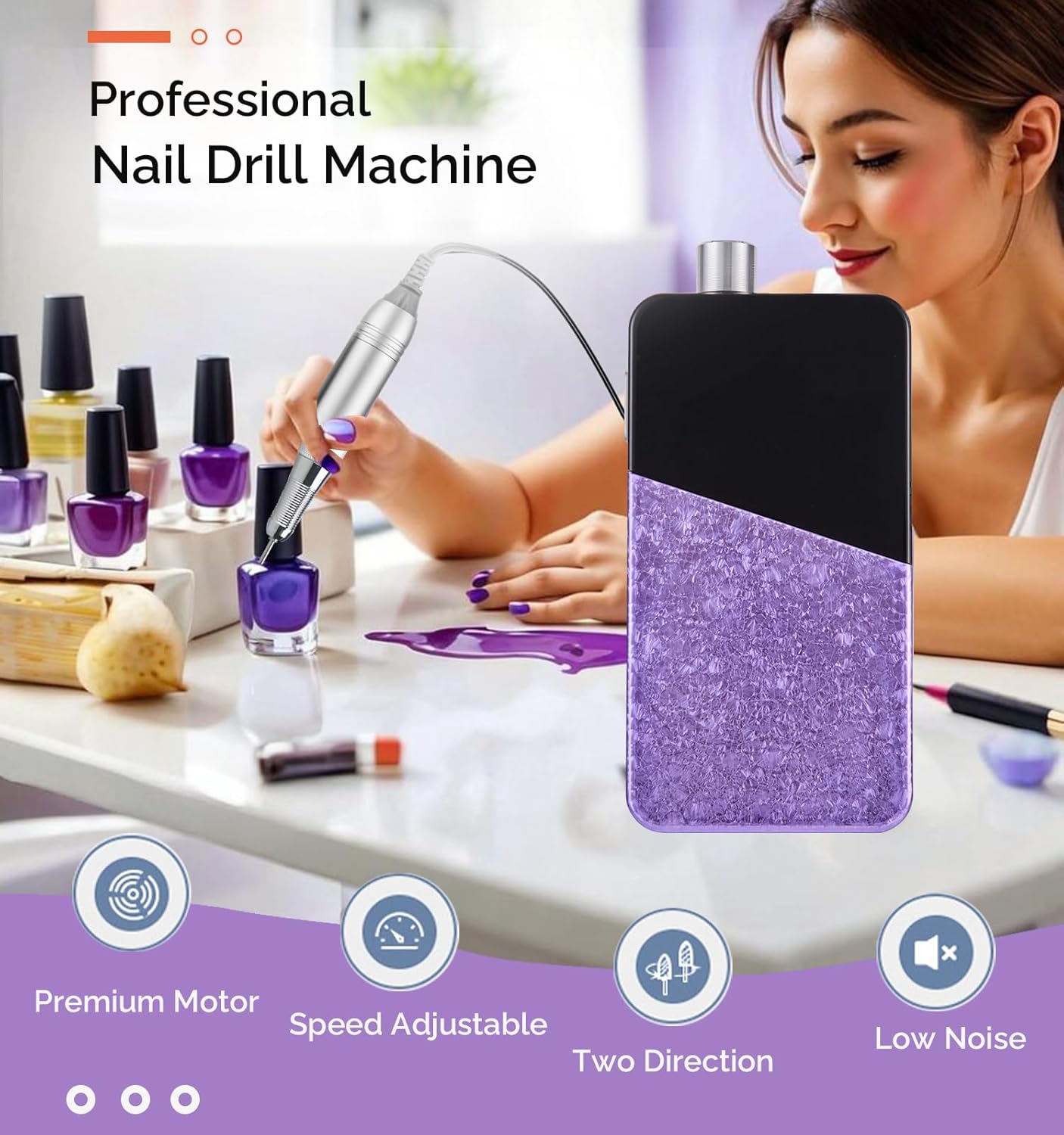 Professional Nail Drill, Lumcrissy 35000RPM Professional Nail File Machine, Rechargeable Efile for Acrylic Gel Nails with Ceramic Drill Bits Set& Sanding Bands for Manicure Salon Home Use