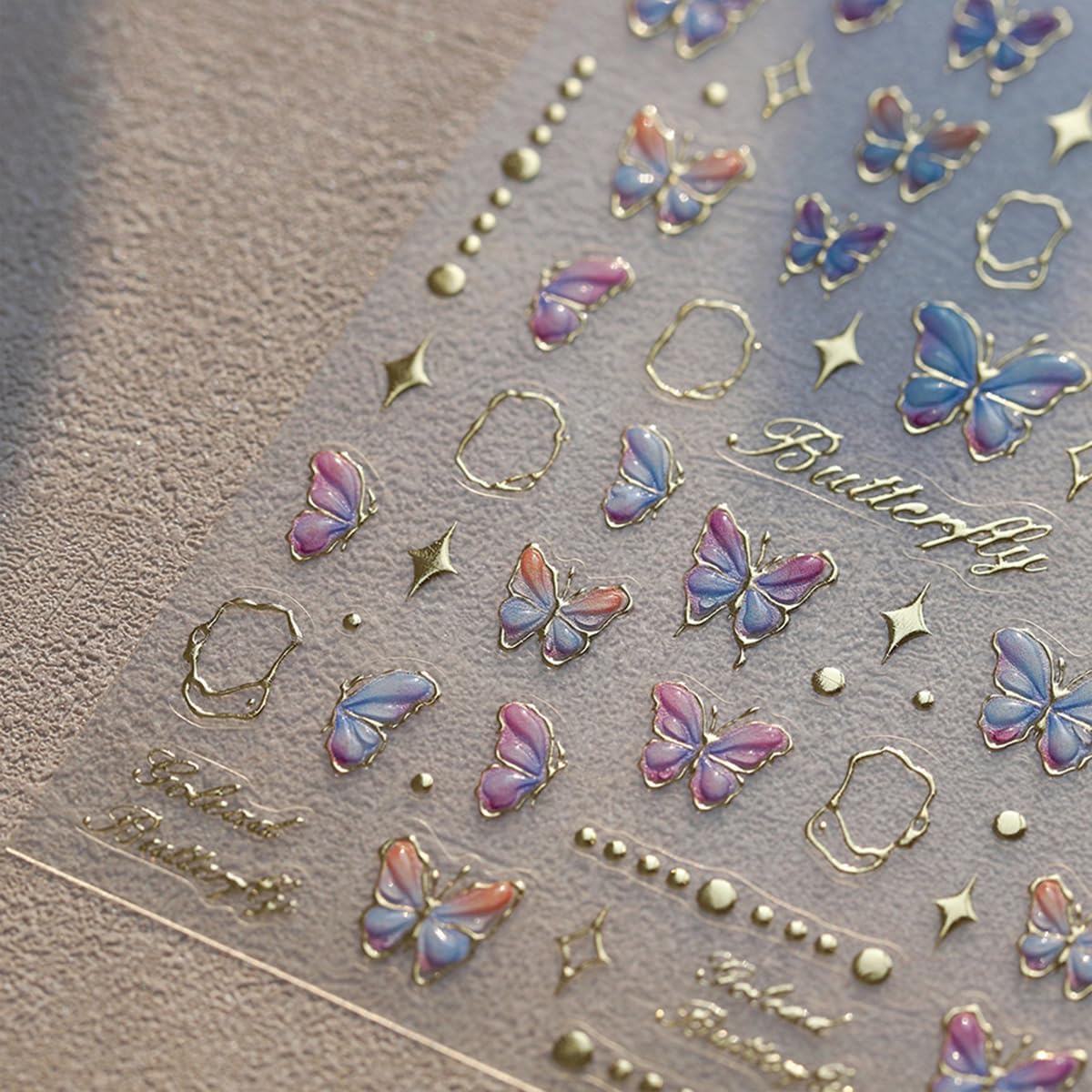 Butterfly Nail Art Stickers Decals Butterfly Nail Stickers Blue Shinny Butterfly Nails Design 5D Embossed Self Adhesive Nail Decals Butterfly Stickers for Women Girl DIY Manicure Nail Art Decorations