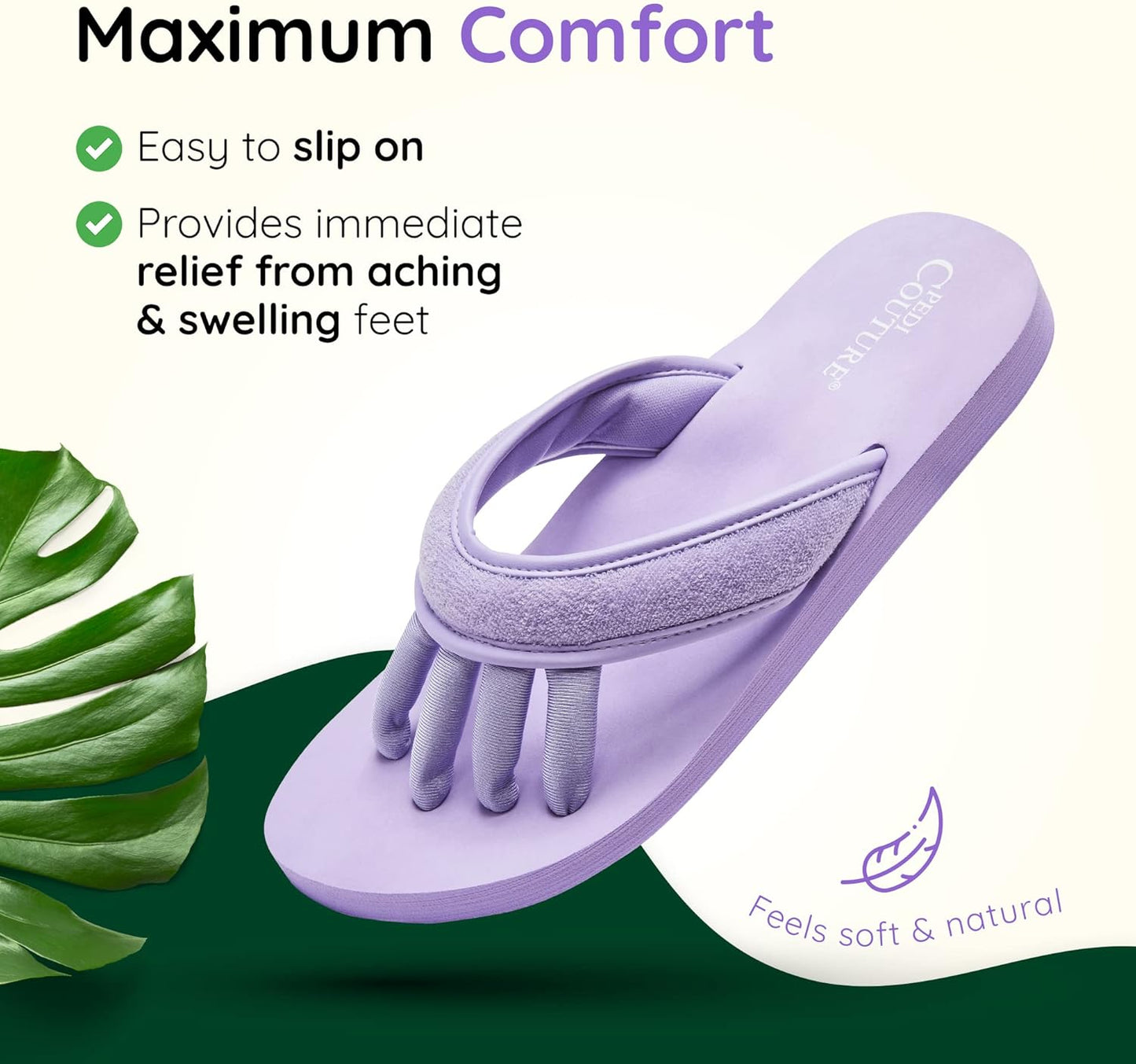Pedi Couture Pedicure Sandals with Built In Toe Separators for Women - Comfortable Spa Style Flip Flops for Home, Salon, Yoga & Gym Use