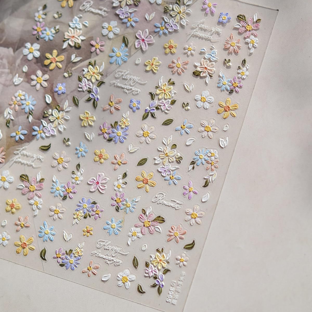 Flower Nail Stickers Decals Embossed Colorful Flowers Nail Decals 5D Relief Floral Self-Adhesive Nail Design Stickers for Women DIY Manicure Decoration Supplies