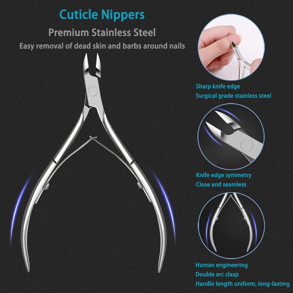 Cuticle Trimmer with Cuticle Pusher, 7PCS Professional Cuticle Remover Cutter Nippers Clippers and Premium Stainless Steel Durable Manicure Tools Kit for Toenails and Fingernails