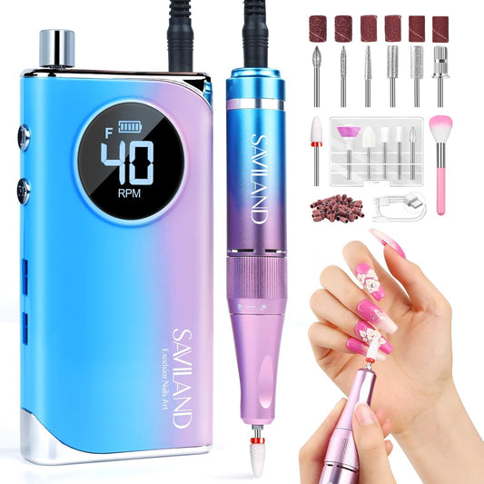 SAVILAND Electric Nail Drill 40000RPM Nail Drill Professional Machine with Nail Kit Portable Electric Nail File Electric for Nail Supplies Rechargeable Manicure Pedicure Salon Home