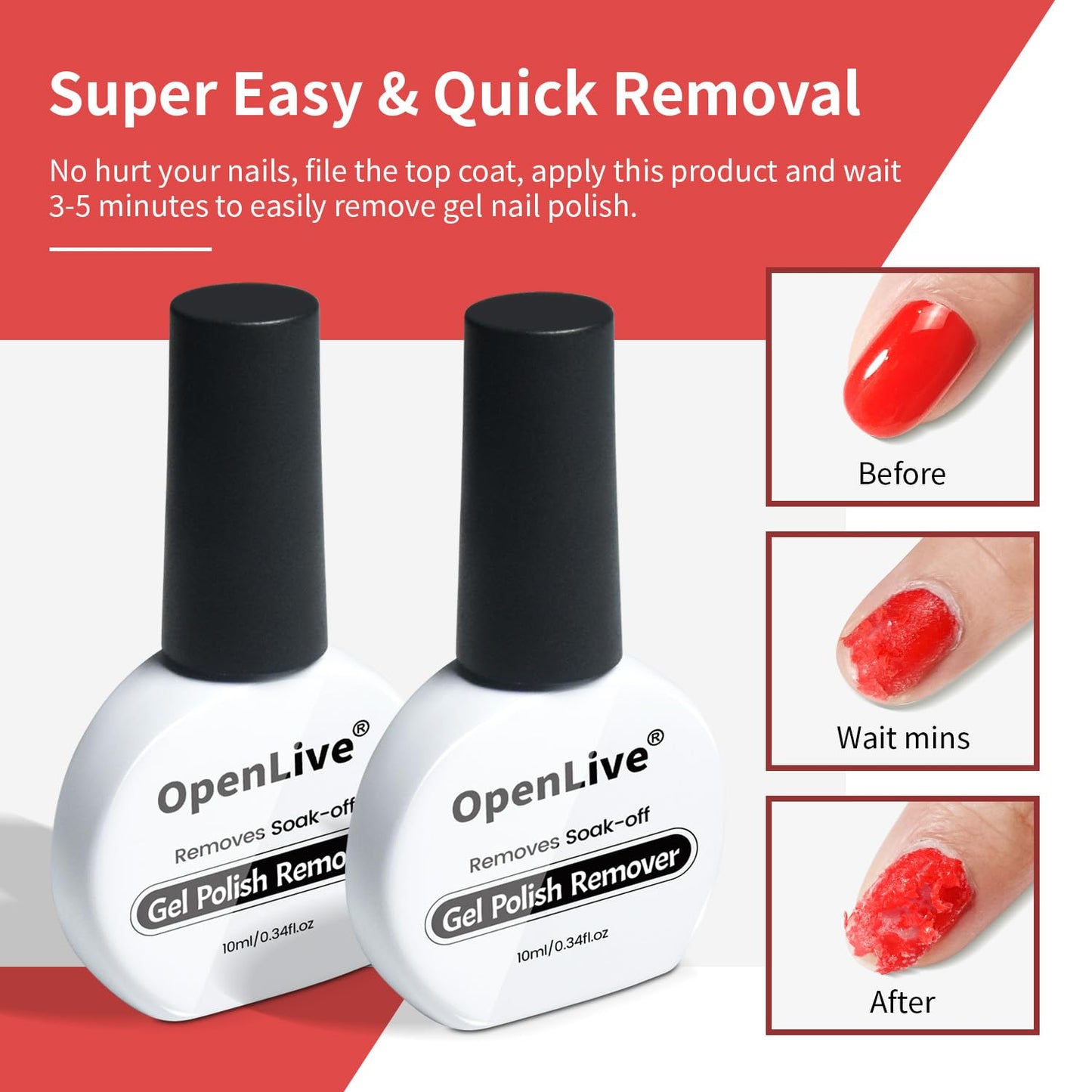 2 Bottles of 10ml Nail Gel Quick Remover, Professional Nail Gel Remover, Removes Quickly and Easily in 3-5 Minutes, No Need to Soak or Wrap the Gel Remover