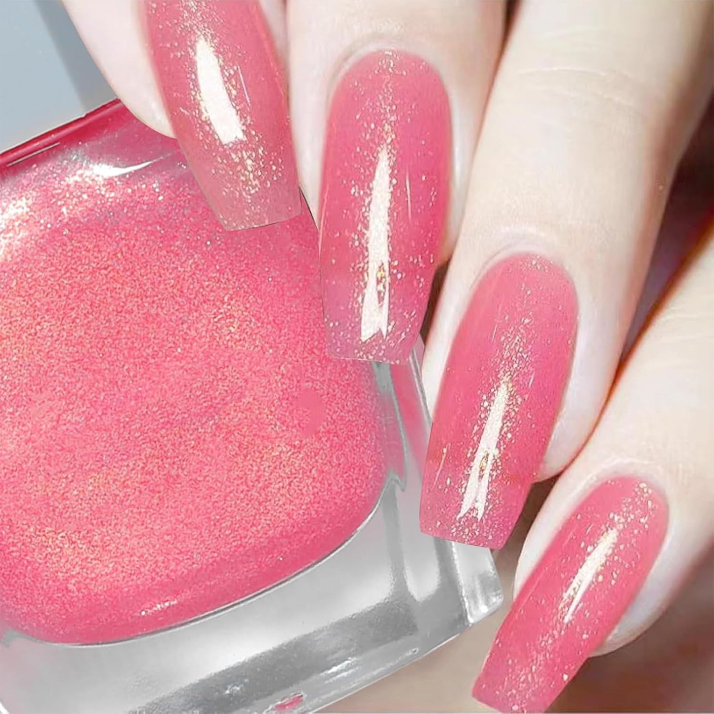 COSMOO 12ML Pink Shimmer Quick Dry Nail Polish, Pearl Pink Nail Lacquer for Nail Art Varnish