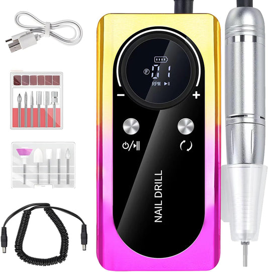 Electric 45000RPM Nail Drill Machine Rechargeable Portable Nail File Electric DIY Nail Drill Kit with Smart LCD Screen for Gel Nail Manicure and Pedicure Reflective Body etc(Multicolor)