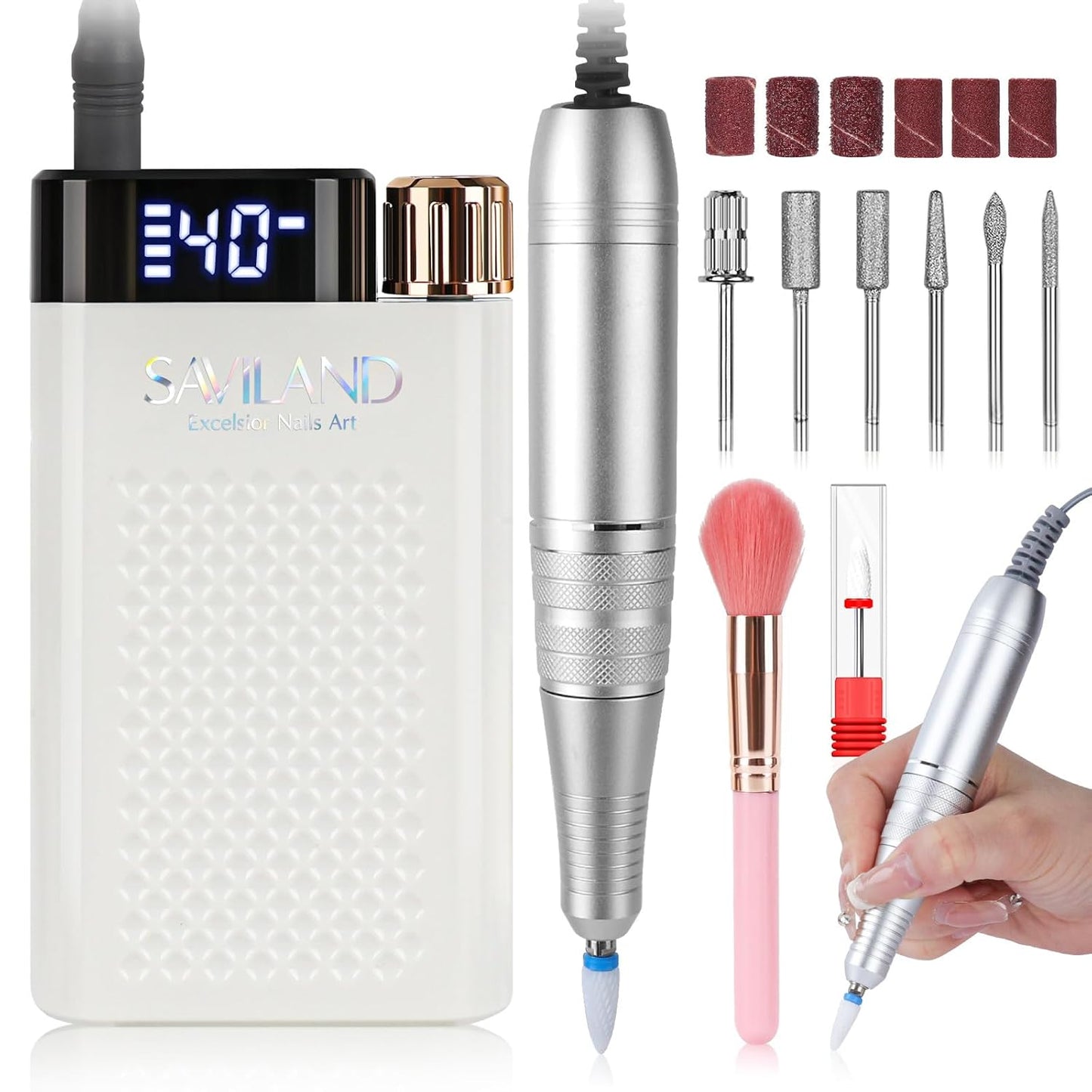 SAVILAND Nail Drill Professional: 40000RPM Nail Drill Machine Faster Removel Any Acrylic Nails, Powerful & Anti Shaking for Nail Salon & Pedicure