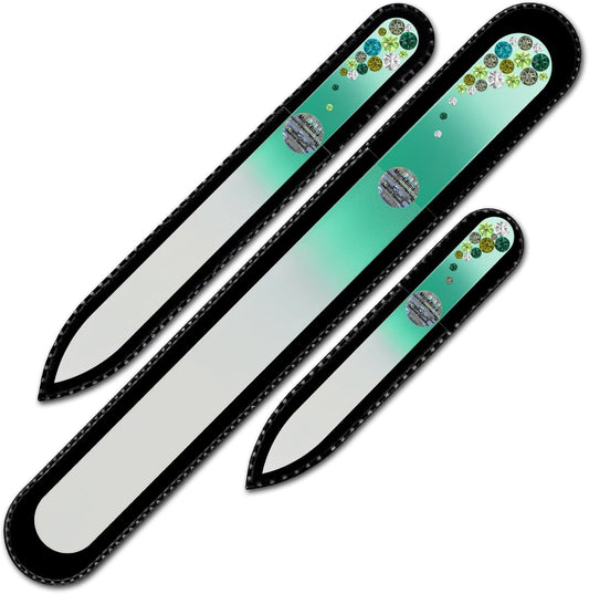 Mont Bleu Set of 3 Hand Decorated Crystal Nail Files - Czech Tempered Glass - Handmade Gifts