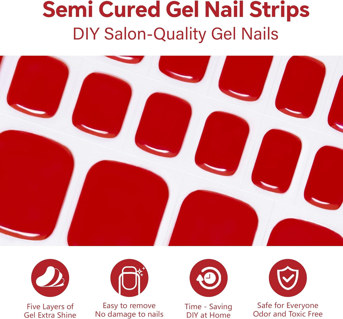 Semi Cured Gel Toe Nail Strips-at-Home Pedicure Essentials Cover Yellow Nails, Pedicure Essentials for Swimmers & Athletes(Red.Pedicure)