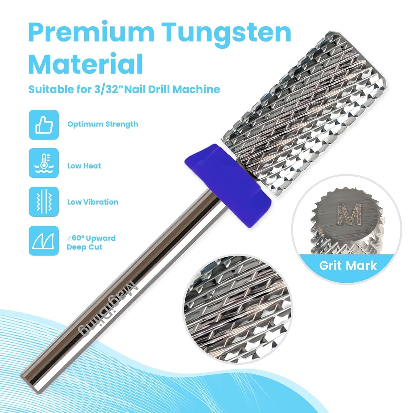 Super Cut Large Barrel Nail Drill Bits for Professional Users, 3/32'' Tungsten Carbide Bits, Upward Deep Cut for Removing Hard Gel Fast, Right Hand Use, Manicure Cuticle Gel Polishing, Medium.