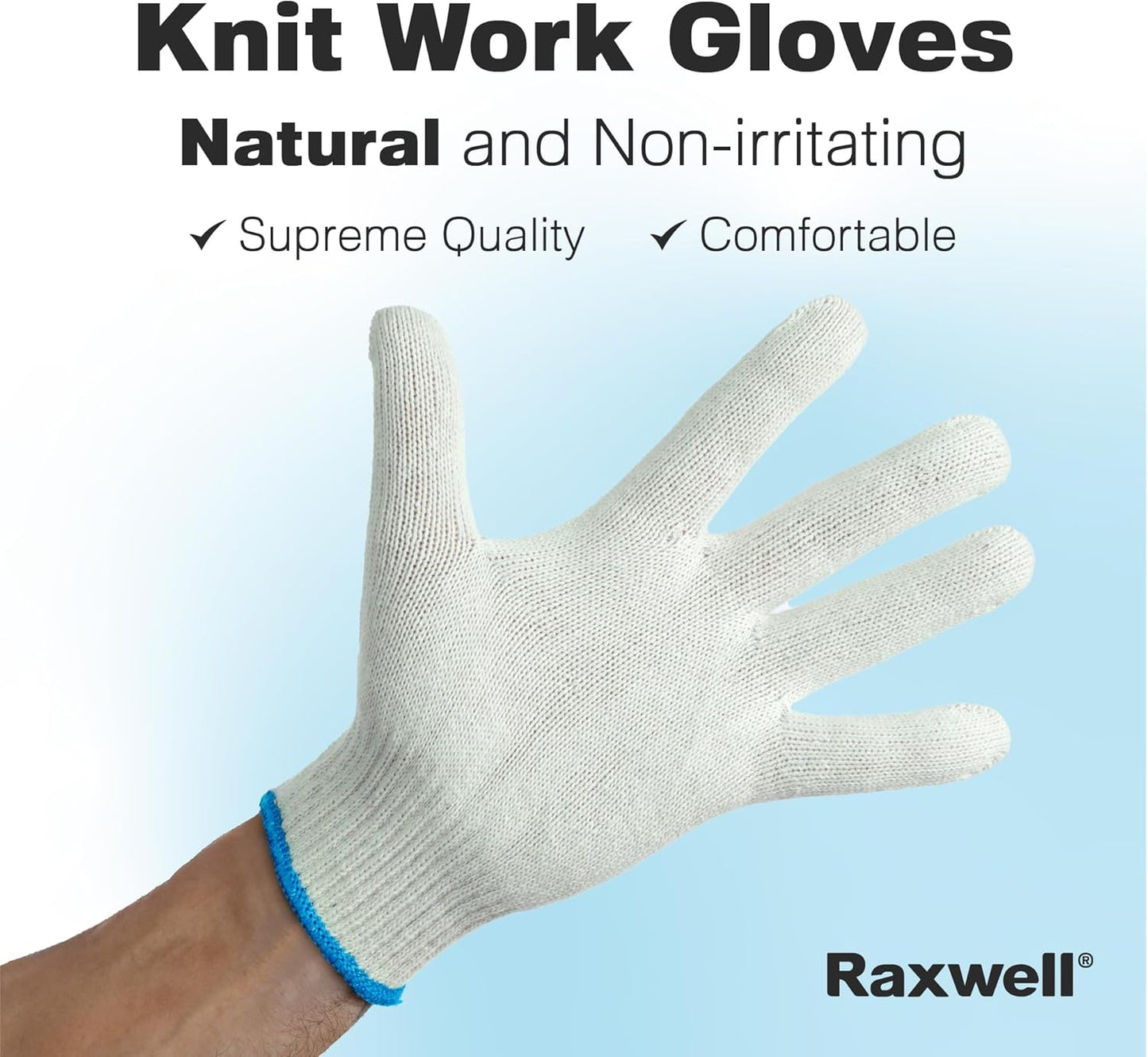Raxwell White Cotton Gloves - Premium Knit Work Gloves, 12 pairs - Durable Liners for BBQ, Painting, Gardening, Industrial, & Mechanics, Natural Color, Size Small