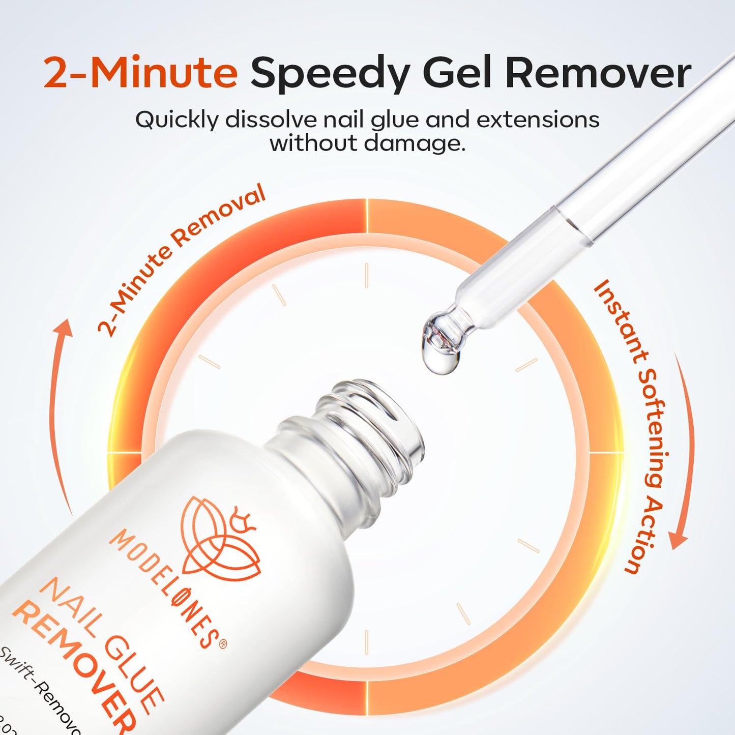 Modelones 50 ML Nail Glue Remover for Press On Nails, Upgrade Clear Stick On Nails Remover for Acrylic Tips, Nail Polish Remover with Wood Stick