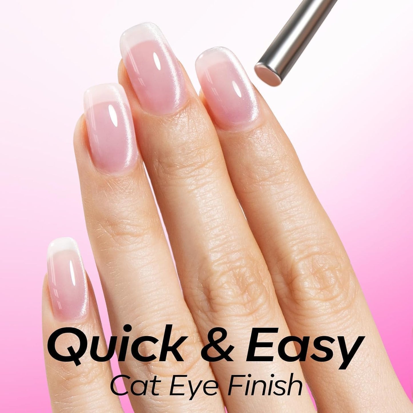modelones Glassy Cat Eye Gel Nail Polish Glitter Holographic Hot Pink Cat Eye Pink Shimmer Reflective Translucent U v Gel Magnetic Nail Polish Top Coat for Women Girl 15ML