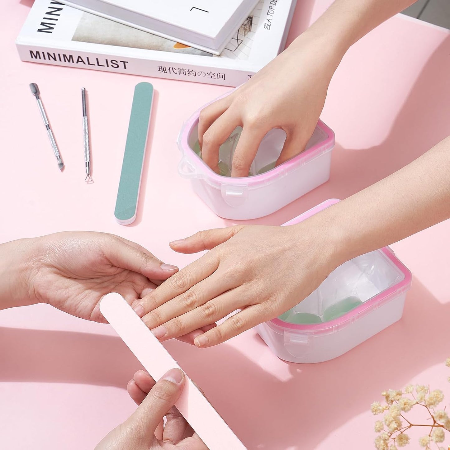 Wifniee Nail Soaking Bowl: 2PCS Soak Off Gel Nail Polish Dip Powder Remover Bowl for Hand Finger- Acetone Proof Manicure Bowl for Salon Home (S1-Pink)