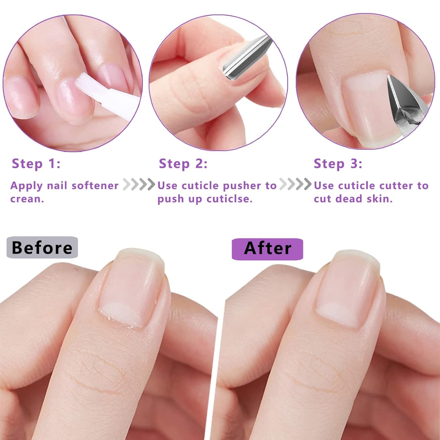 Cuticle Trimmer with Cuticle Pusher and Scissors, Cuticle Remover Professional Durable Pedicure Manicure Tools, Stainless Steel Cuticle Nipper Cutter Clipper (Pink Pusher)