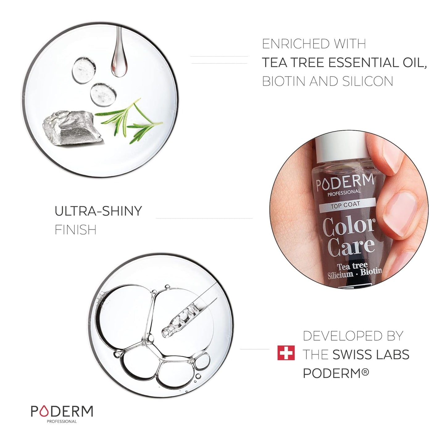 PODERM - Nail Polish – Enriched with Tea Tree – Improves nail appearance – Ingredients Natural/Vegan - foot/hand - Swiss Made (Top Coat)