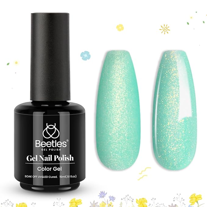 Beetles Mint Green Gel Polish, 1 Pcs 15ml Glitter Green Gel Nail Polish Mermaid Turquoise Shimmer UV Nail Polish Soak Off UV LED Nail Art Design DIY Home