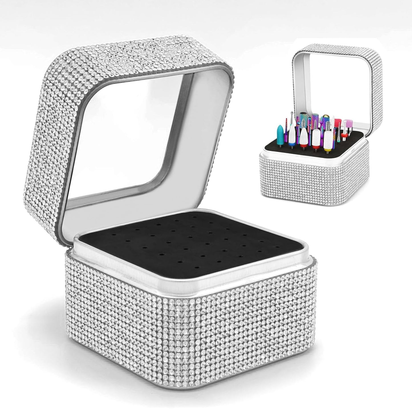 Nail Drill Bits Holder Case- 30 Holes Dustproof Rhinestone Nail Bits Box Efile Displayer Organizer Container for Manicure Tools