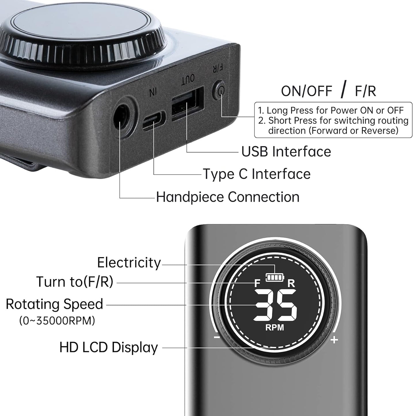 YOKE FELLOW Nail Drill Machine - 35000RPM Electric Nail File Nail Drills for Acrylic Nails Professional with 6 Drill Bits for Manicure Pedicure Home DIY Salon Use