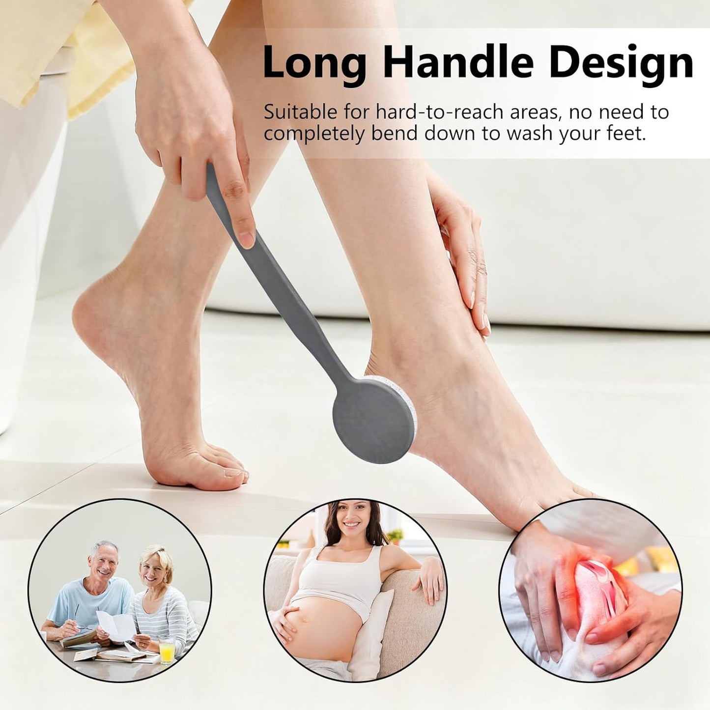Pumice Stone for Feet with Long Handle 13.7", Hard Skin Callus Remover, Scrubber and Exfoliator for Dead Dry Skin, Softer & Smoother Feet, Pedicure Tool (Curved),Grey