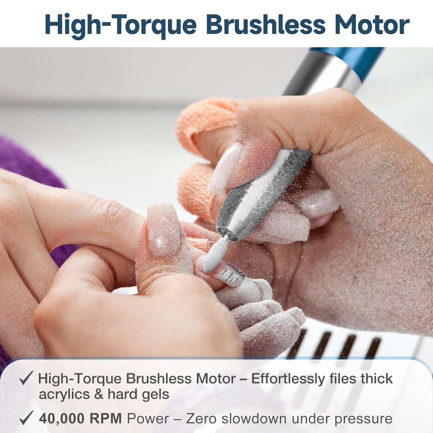 Professional Brushless Nail Drill, AZ GOGO 85W Cordless Electric Nail File 40000RPM Rechargeable Portable Nail Drill Machine for Gel/Acrylic Nails Salon Level (Blue)