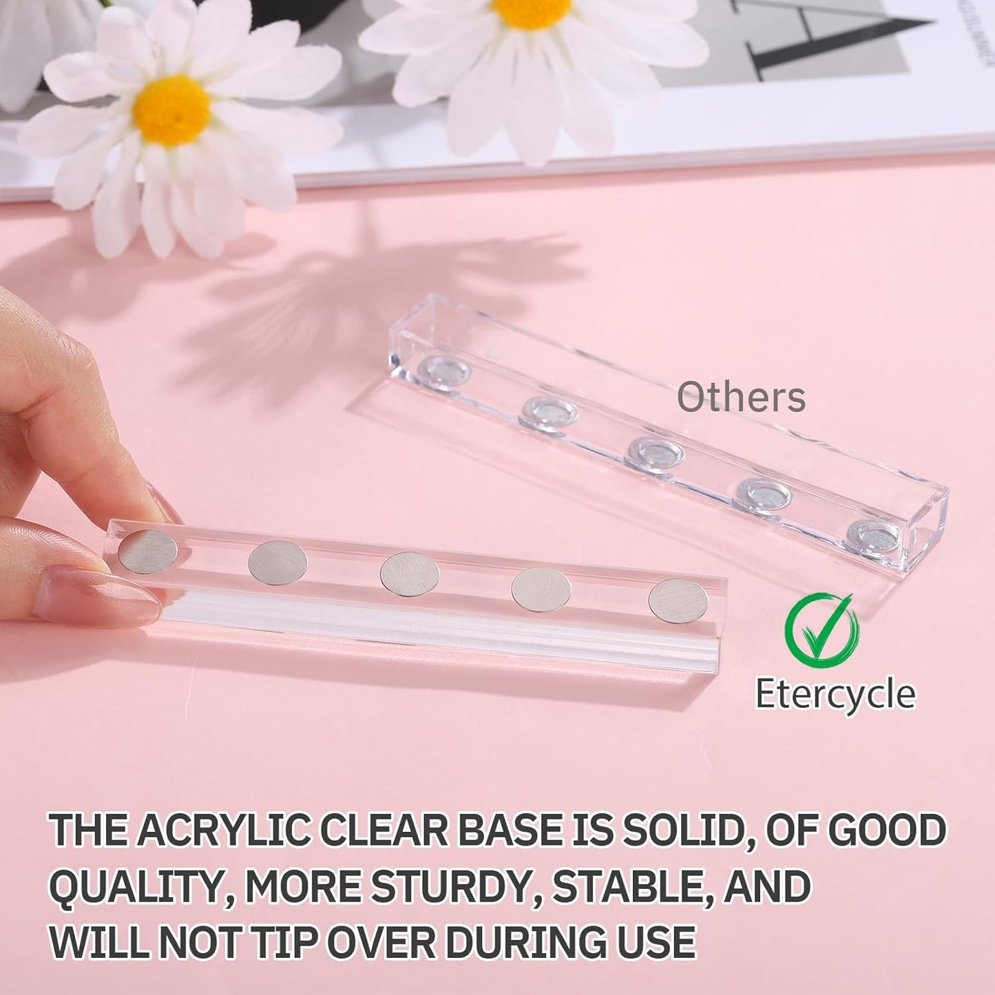Etercycle Nail Stand for Press On Acrylic Nails Art Display Stand Nail Holder for Painting Magnetic Nails Stand with Double-sided Tape for Home DIY Salon Supplie (Pink)