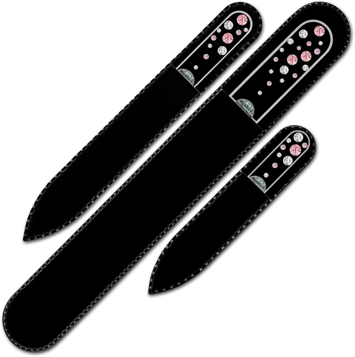 Mont Bleu Set of 3 Glass Nail Files Hand Decorated with Crystals - Handmade - Czech Tempered Glass