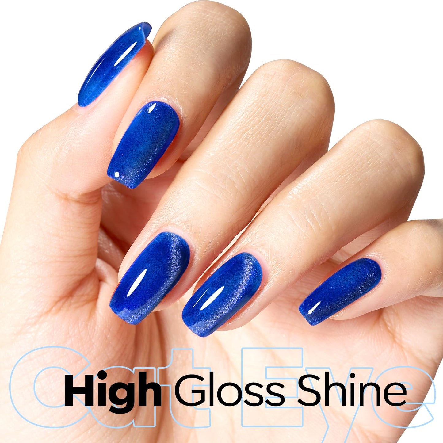 modelones Cat Eye Gel Nail Polish, Glitter Blue Magnetic Nail Polish with Magnet Soak Off U V Winter Gel Polish Shimmer Nail Art Top Coat Manicure Salon DIY