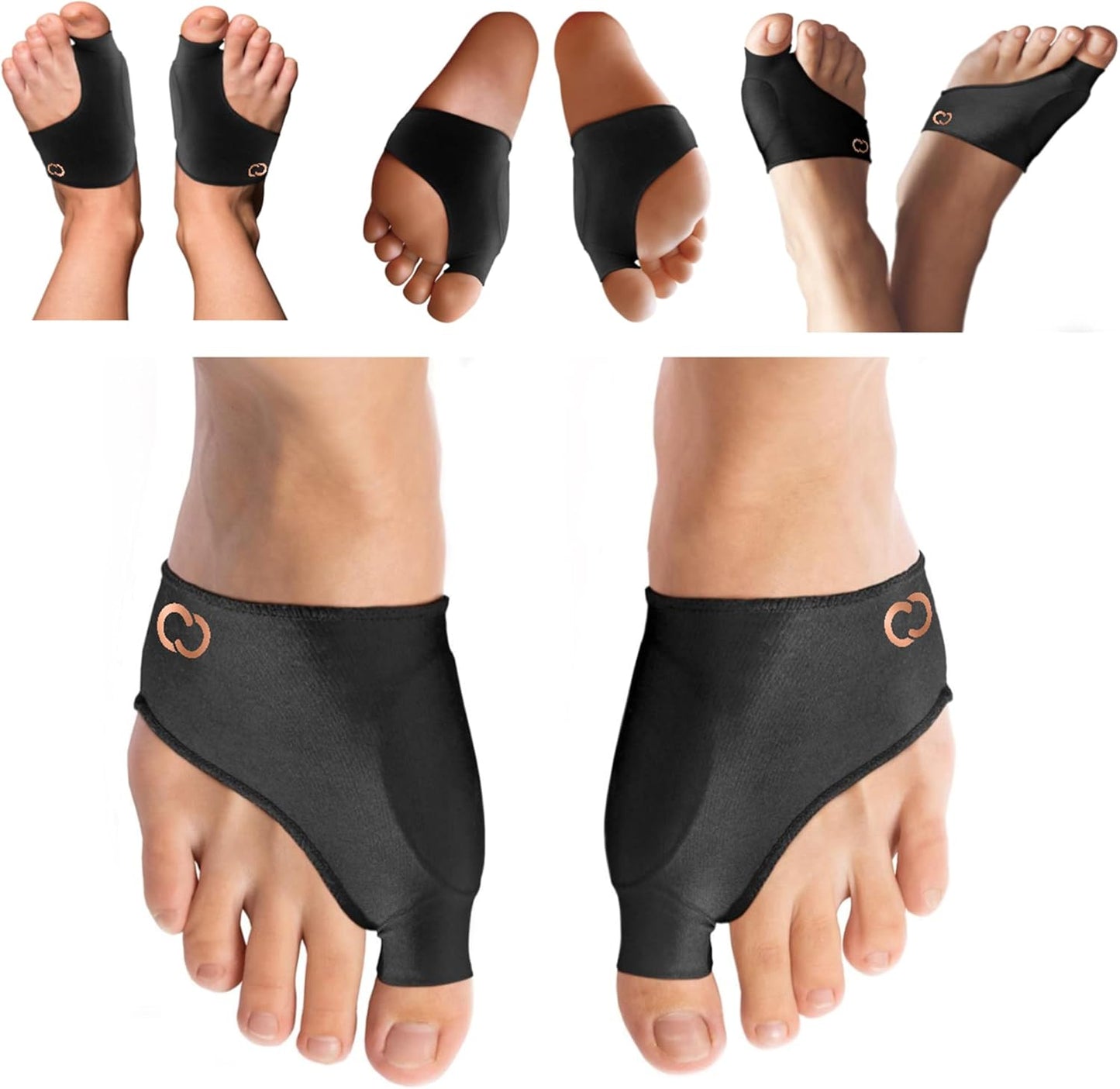 Copper Compression Bunion Relief Kit - Includes 1 Pair Each of Bunion Corrector Cushion Sleeves & Bunion Corrector Toe Splints - Pads & Straightens Bunions, Feet for Men & Women - Small/Medium