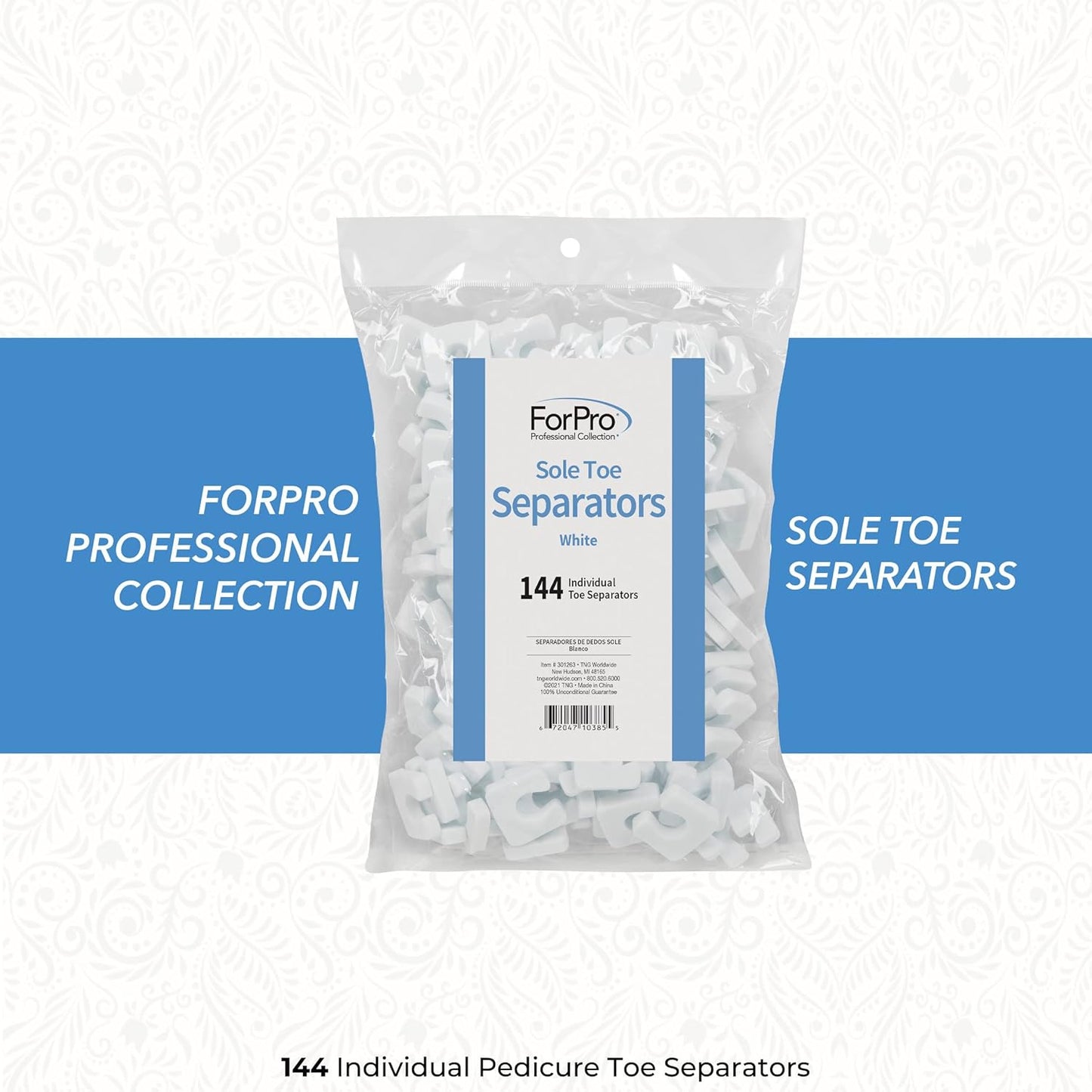 ForPro Sole Toe Separators, White, Individual Toe Separators for Pedicures, 144-Count