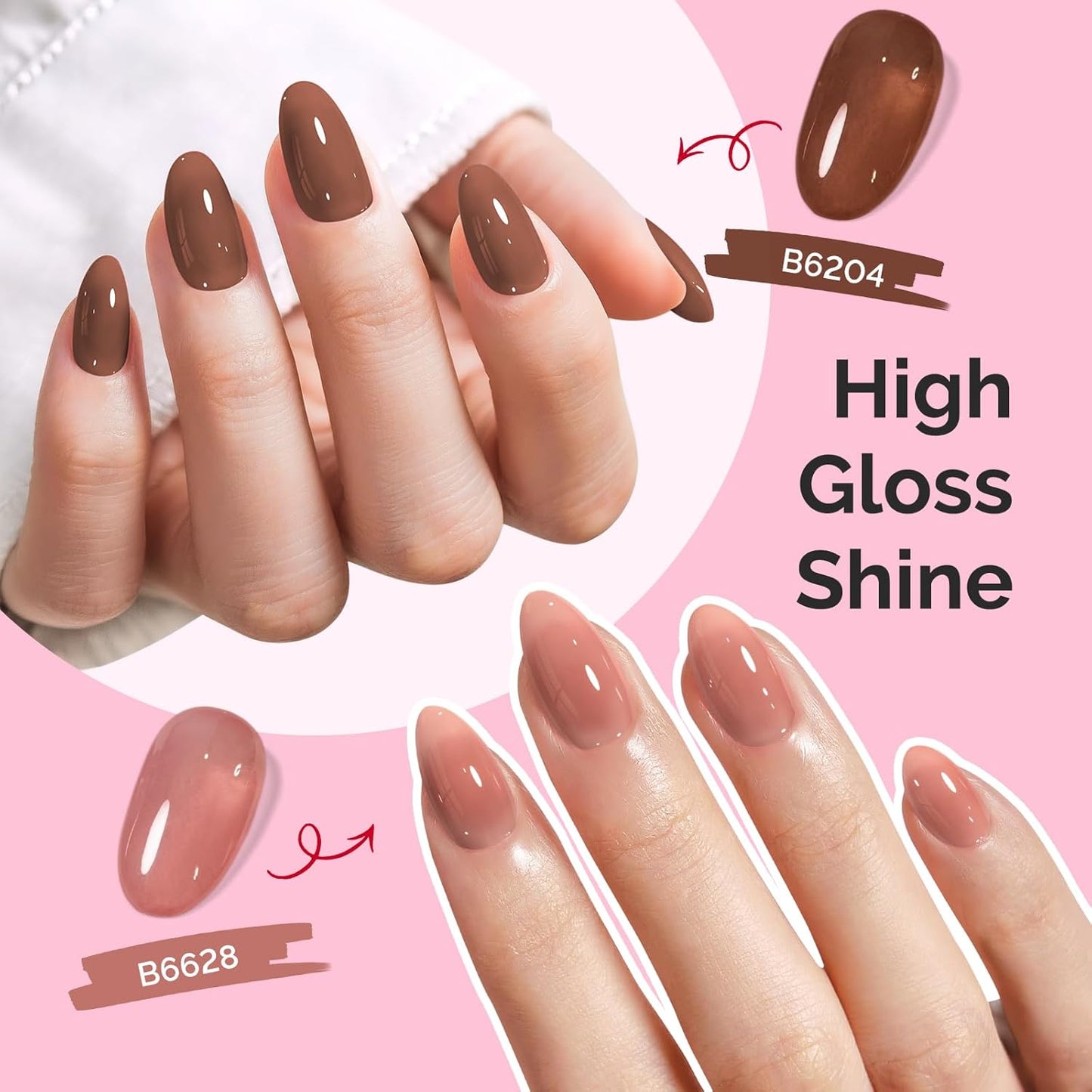 MelodySusie Jelly Gel Nail Polish Set,6 Transparent Colors,Milky or Jelly Texture,Sheer Earth Tones Colors Soak Off UV LED Light Cure or Salon Manicure and Nail Art DIY at Home