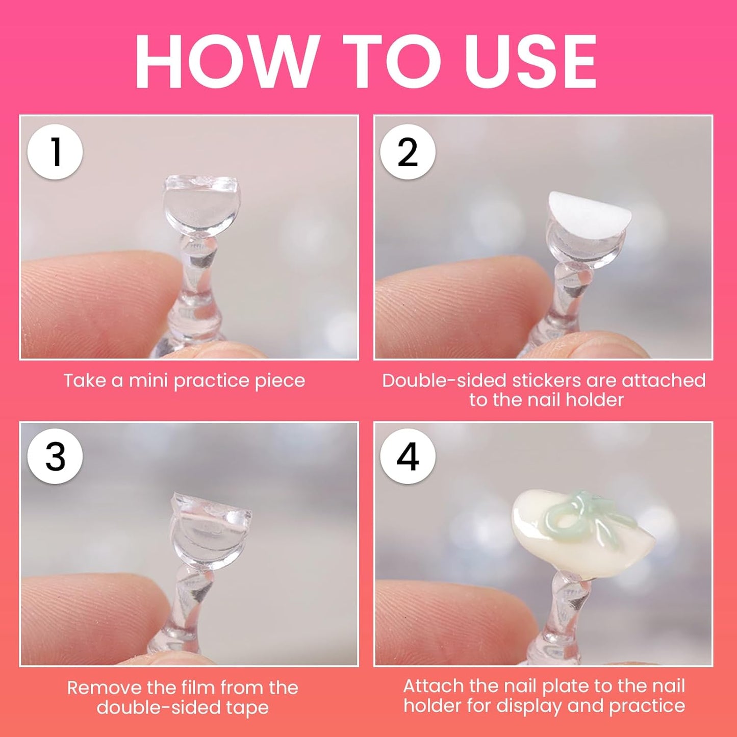 Wooden Nails Stand for Press On Art Display Practice 2 Set, 1 Heart Shaped Acrylic Magnetic Nail Stand, Fake Nail Holder with 200 Pieces Double-sided Tape, For Home DIY Salon Supplies (Walnut, Medium)