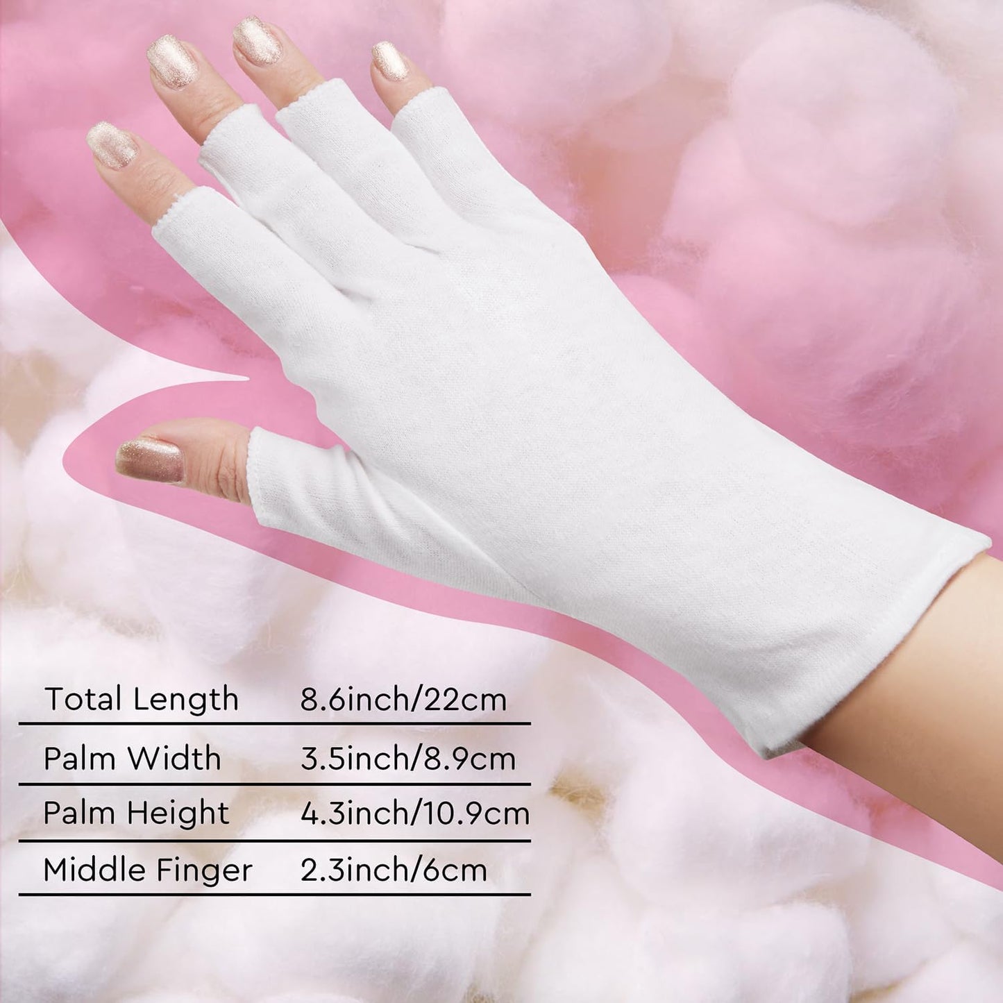 4 Pairs White Cotton Gloves - Fingerless Design 100% Pure Cotton Moisturizing Gloves - One Size Fits Most, Eczema Gloves for Dry Hands
