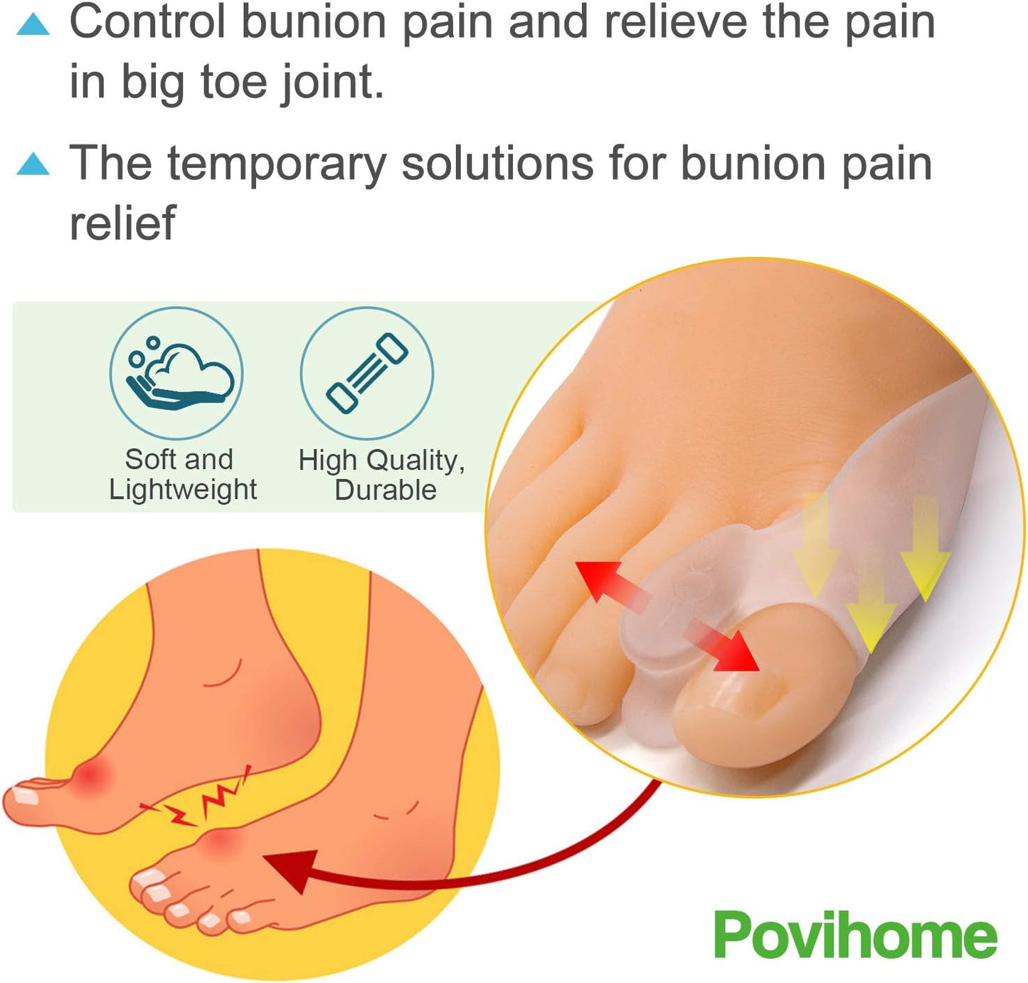 Povihome 8 Pack Bunion Cushion and Protector(1/2'' Thick), Bunion Pads, Bunion Corrector and Bunion Relief with Gel Shield, Treat Pain in Big Toe Joint, Realign Big Toe and Relieve Bunion Pain