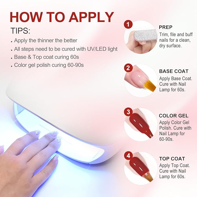 VENALISA 10 ML Pink Gel Nail Polish Set with DIY Nail tips Kit, 5 Pcs Pink Red Orange Gel Polish Color High Gloss Soak Off U V Nail Manicure Salon DIY