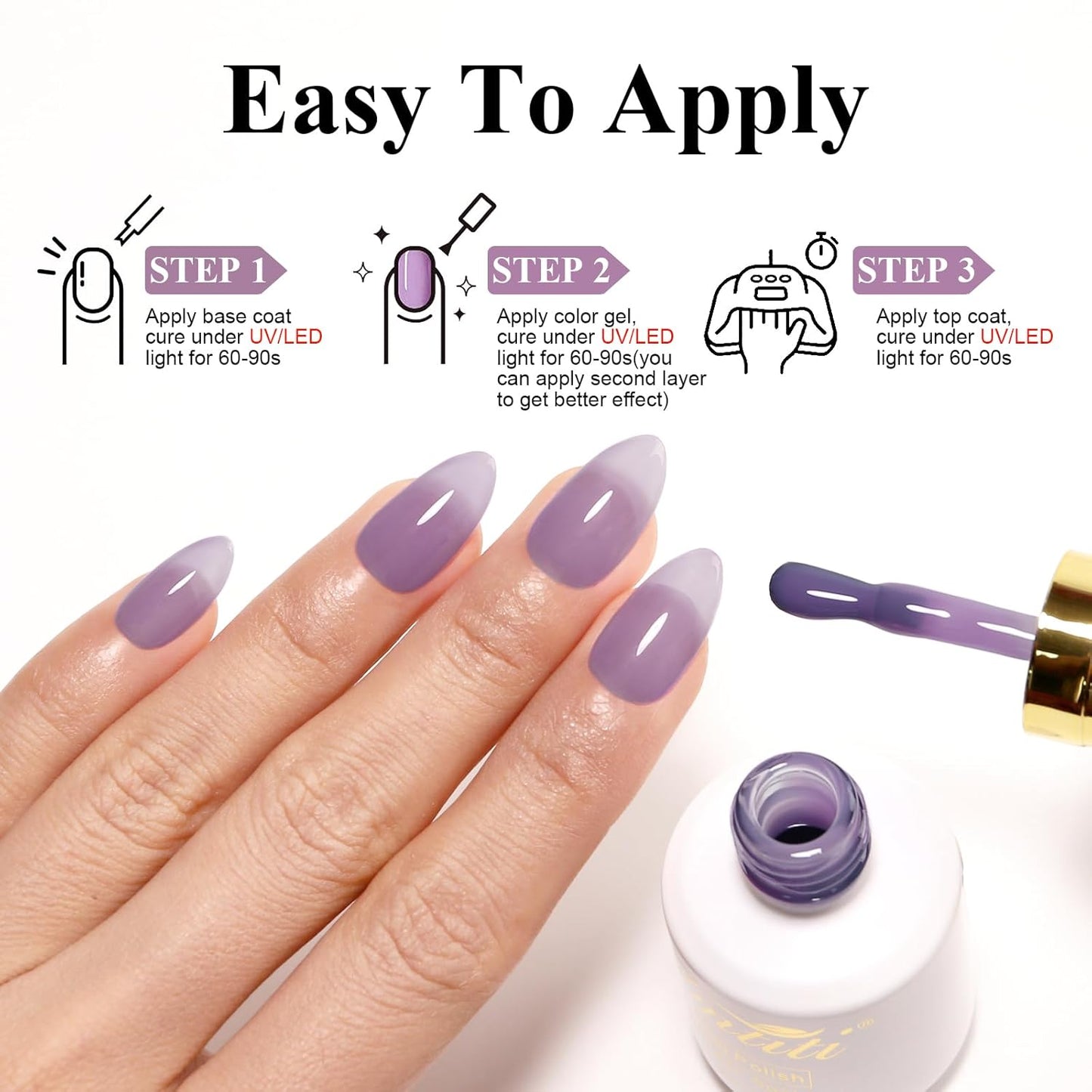 Imtiti Jelly Gel Polish, 15ML Sheer Purple, LED UV Gel Nail Polish for Nail Art DIY Manicure