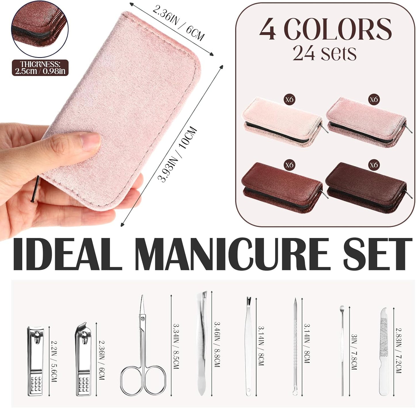 Coume 24 Sets Manicure Set Bulk Rad Tech 8 in 1 Nail Clippers Kit Luxurious Travel Case Stainless Steel Nails Care Tool Office Gift for Coworker Nurse Practitioner Week Christmas(Brown Series)