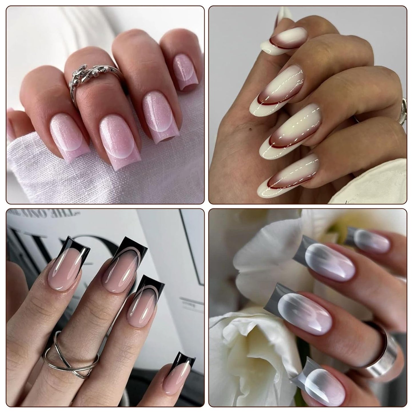 6 Sheets Gradient French Line Nail Art Stickers - Self-Adhesive Curved Stripes Nail Decals, French Tips Guides Designs for DIY Manicure (3 Colors)