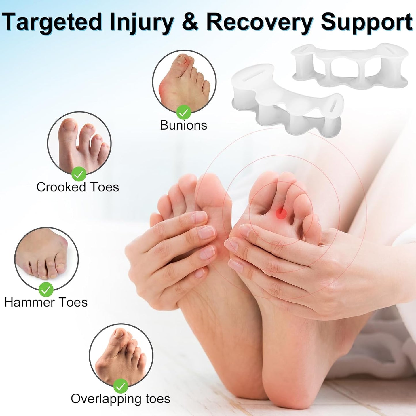 2Pairs Toe Spacers for Women and Men, Toe Separators for Correct Bunion, Relieve Feet Pain, Foot Alignment, Toe Straighteners for Hammertoes, Plantar Fasciitis (Medium)