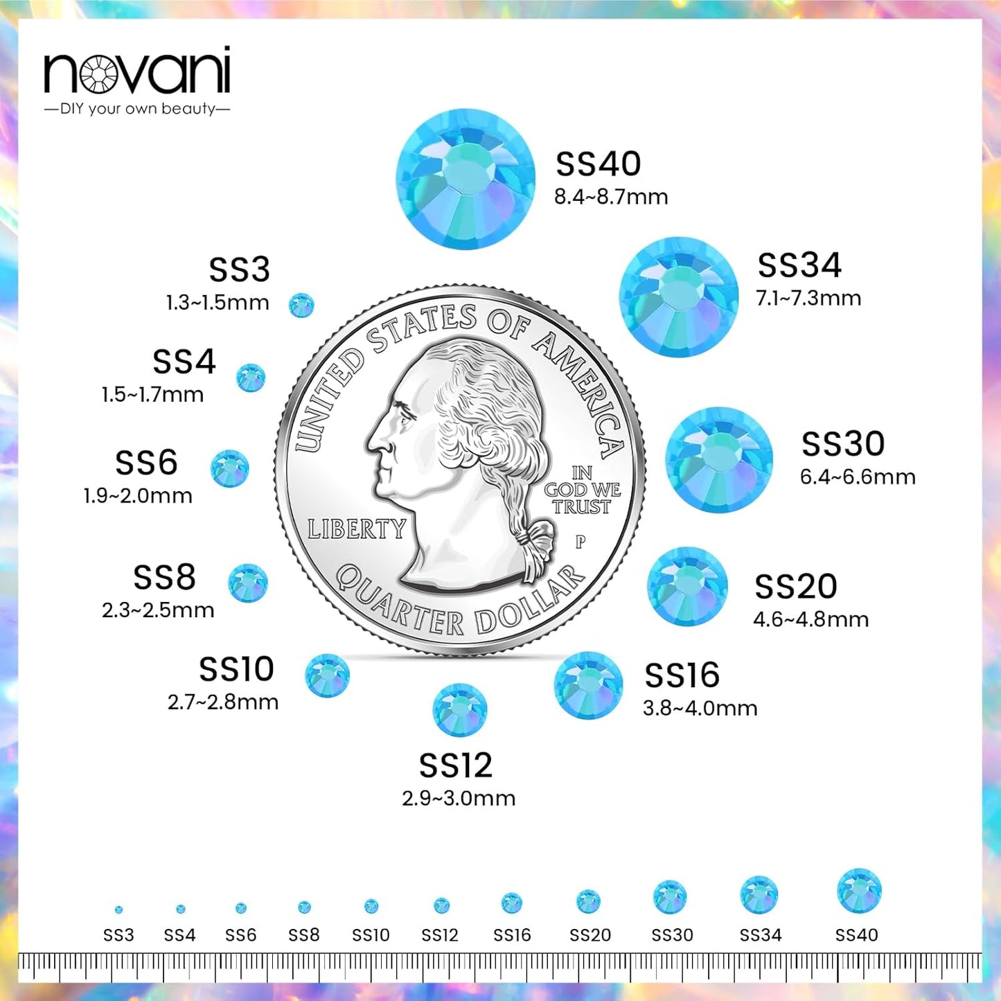 Novani Rhinestones 3000Pcs Flatback Crystal Round Loose Gemstones Glass Rhinestones for Crafts Makeup Nail Art Clothes Shoes DIY Decorations(SS10, 2.7-2.9mm,Aquamarine AB)