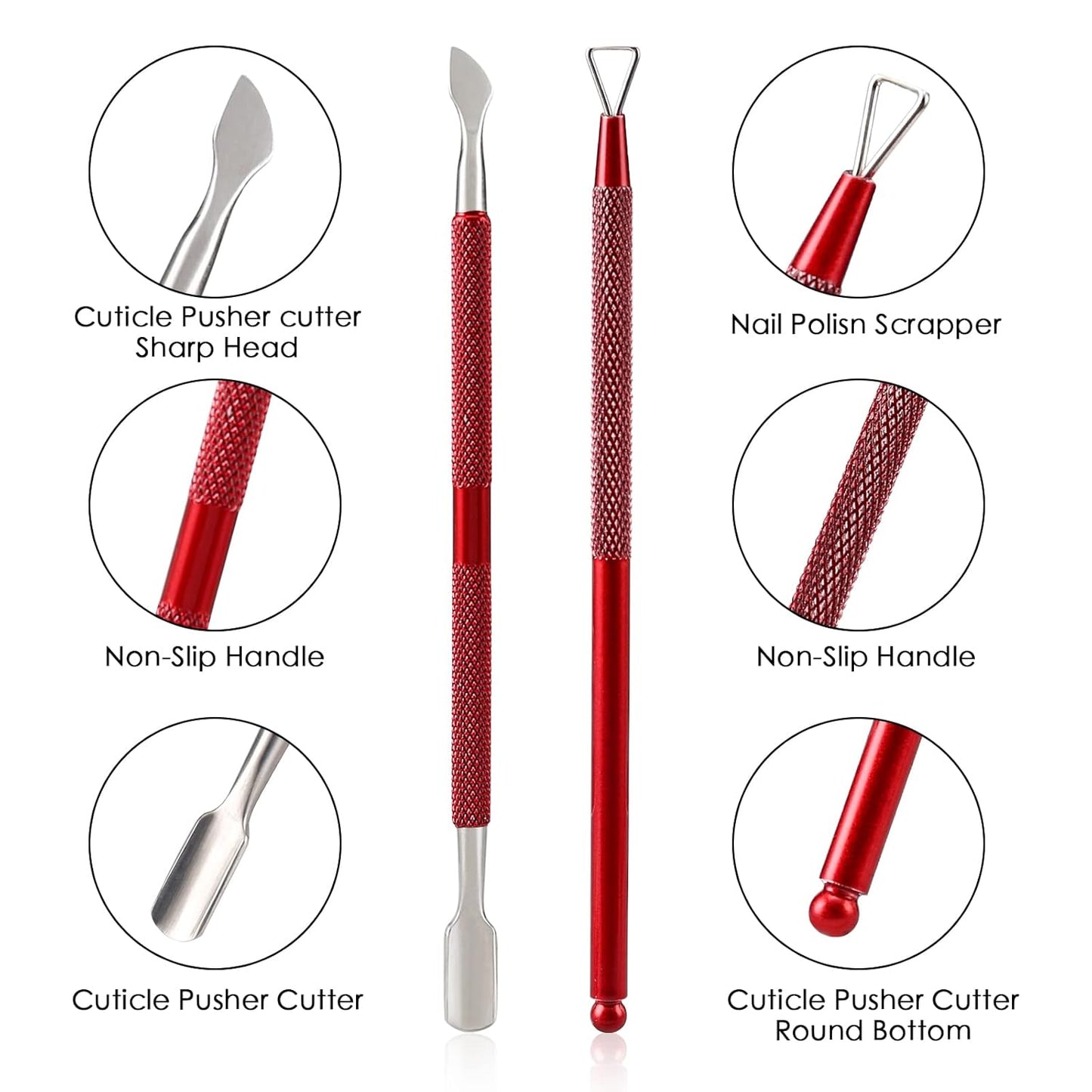 Cuticle Trimmer with Cuticle Pusher and Cutter-YINYIN Cuticle Nipper Professional Stainless Steel Cuticle Clippers Durable Pedicure Manicure Tools for Fingernails and Toenails(Red)
